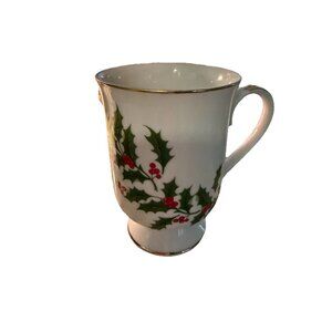 Vtg Holly Leaf  All The Trimmings Coffee Tea Mug footed Coca Bar Japan Handle